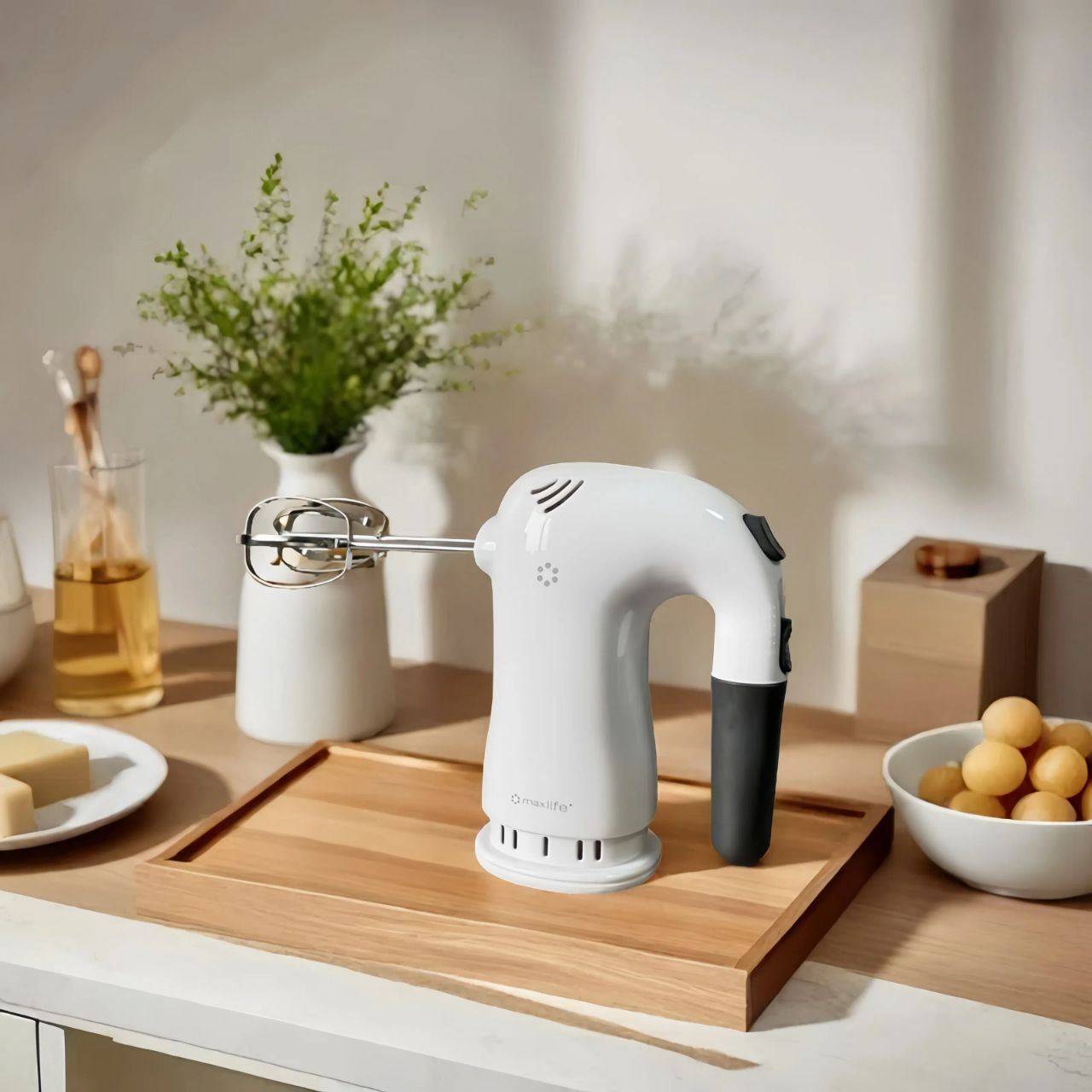 Max Life 5-Speed Electric Hand Mixer, White,  With Beater Stand , Superior Power and Efficiency