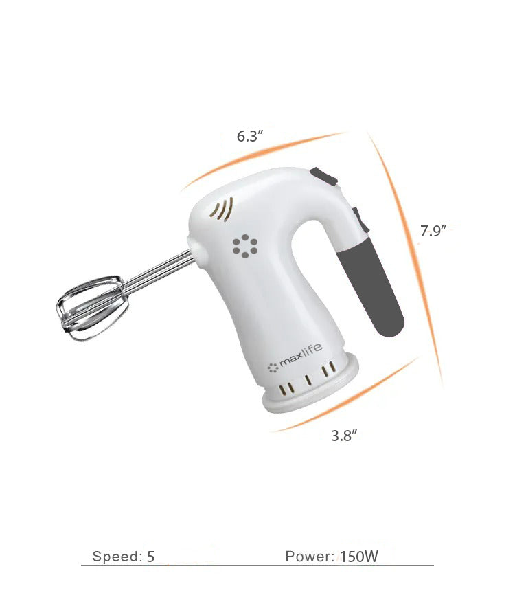 Max Life 5-Speed Electric Hand Mixer, White,  With Beater Stand , Superior Power and Efficiency
