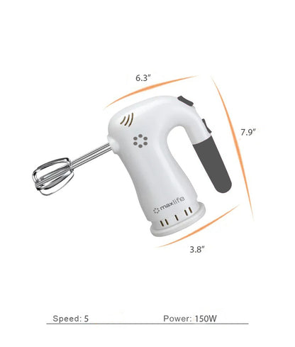 Max Life 5-Speed Electric Hand Mixer, White,  With Beater Stand , Superior Power and Efficiency