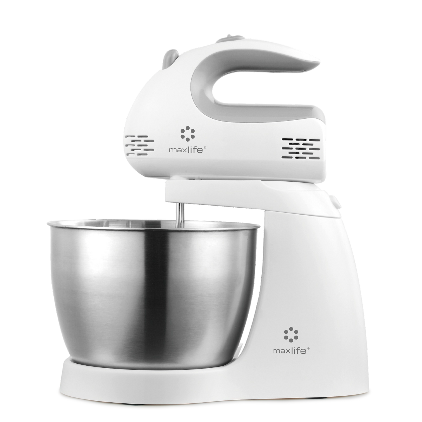 Max Life 3.2 Quarts Stand Mixer - 5-Speed Electric Powerful Stand Mixer, White, with Stainless Steel Bowl, Dough Hooks, Beaters,