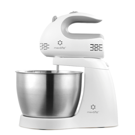 Max Life 3.2 Quarts Stand Mixer - 5-Speed Electric Powerful Stand Mixer, White, with Stainless Steel Bowl, Dough Hooks, Beaters,