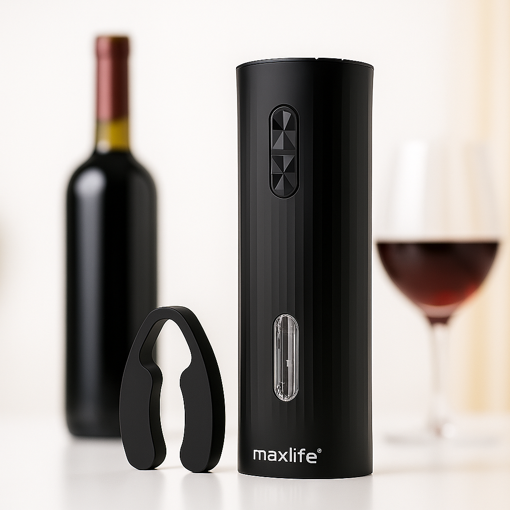 Max Life Electric Wine Opener - Stainless Steel Battery-Operated Wine Bottle Opener with Vacuum Wine Saver Pump, Drip-Free Pourer, and Foil Cutter