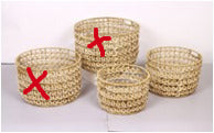 Eden Grace - Set of 2 Round Hand Woven Baskets with Iron Frame and Hole Handles for Efficent Storage - Home Decor with Faux Paper Weave, Natural Mix White Color