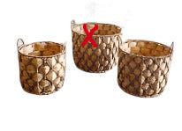 Eden Grace - Set of 2 Round Water Hyacinth Hand Woven Baskets with Iron Frame and Ear Handles - Flat Weave, Natural Color