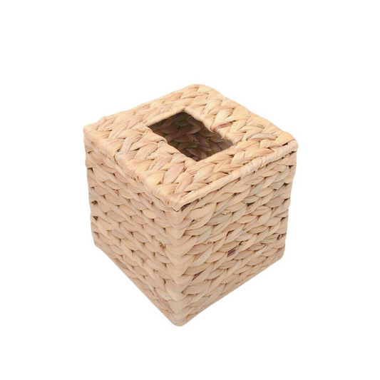 Handwoven Water Hyacinth Tissue Box Cover – 6x6x6 Inch Square Wicker Dispenser, Natural Finish, 1.1 lbs – Decorative Holder for Bathroom, Office or Home