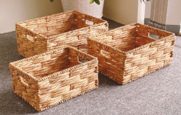 Eden Grace Set of 3 Hand Woven Wicker Baskets - Water Hyacinth Nesting Sizes for Smart Storage, Eco-Friendly Home Decor with Triple Twisted Weave