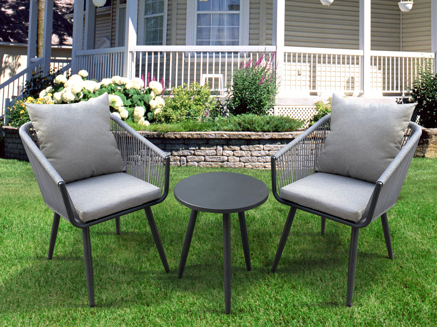 Nicole Miller Patio 3 Piece Outdoor Rope Chat Set with Cushions