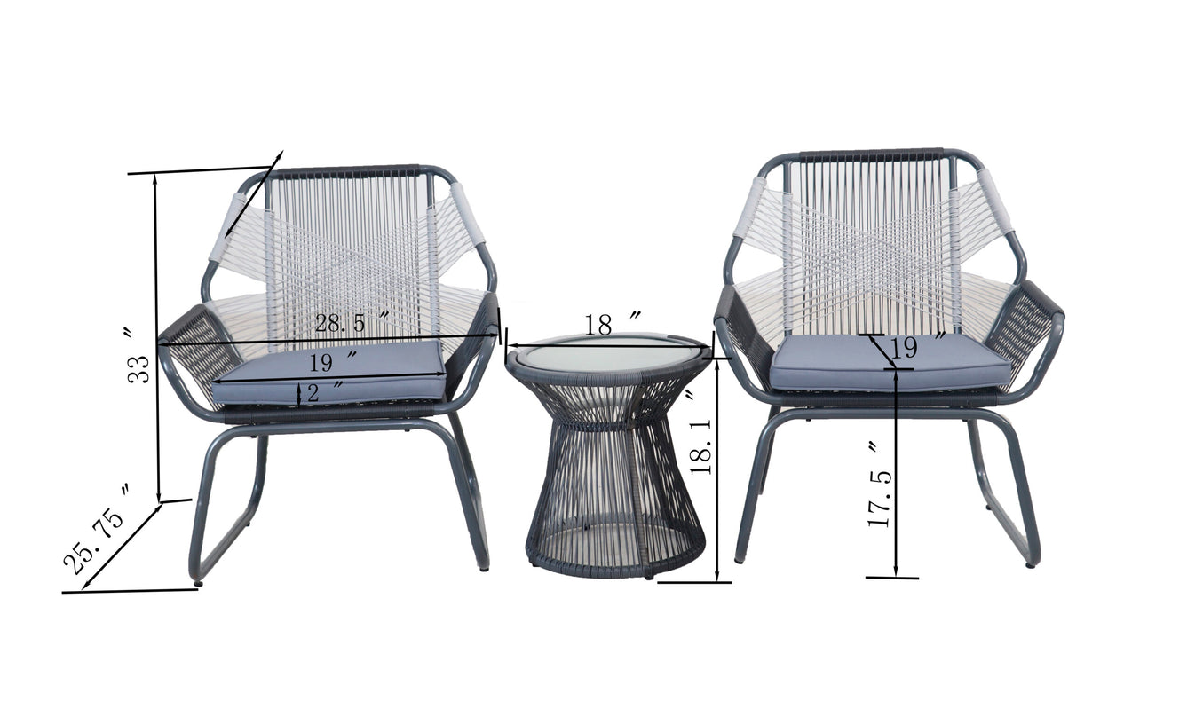 Nicole Miller Patio Gray & White Wicker String Bistro Set Prestige Patio